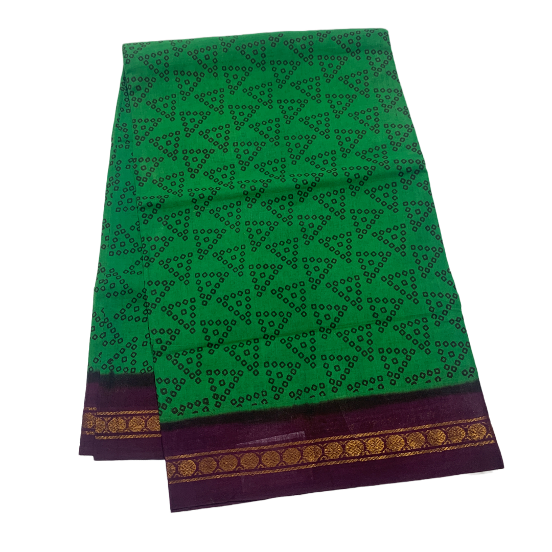 Chettinad Sungudi Cotton Light Green  Printed Saree