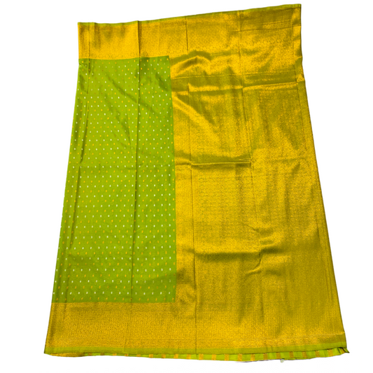 Soft Vegan Silk Saree Light Green with Copper Border