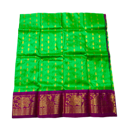 Light Green shade Pure kanchipuram Kids Pattu Pavadai with contrast border for newborn to 2 Years