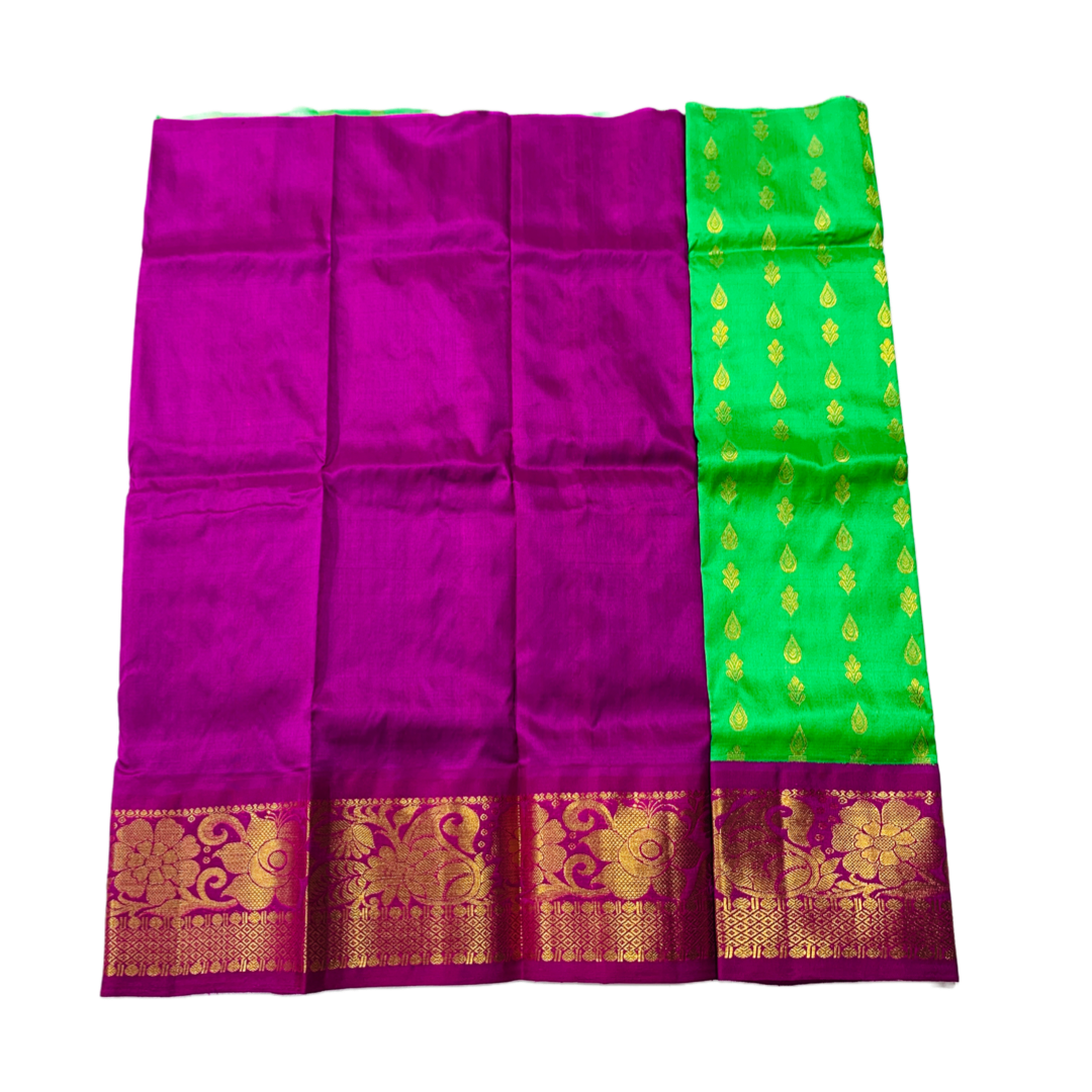 Light Green shade Pure kanchipuram Kids Pattu Pavadai with contrast border for newborn to 2 Years