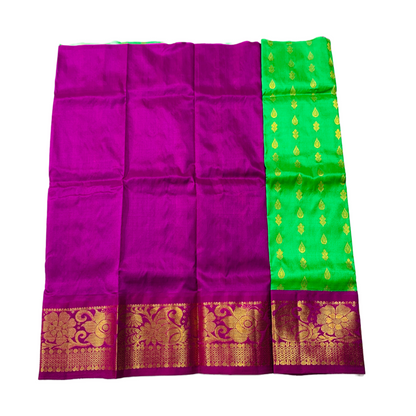 Light Green shade Pure kanchipuram Kids Pattu Pavadai with contrast border for newborn to 2 Years