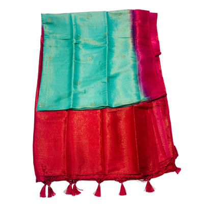 Light Green shade kuberra pattu with Pink Pallu