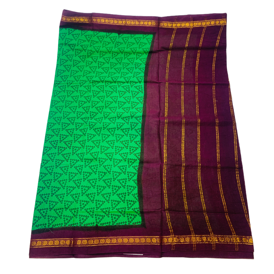 Chettinad Sungudi Cotton Light Green  Printed Saree