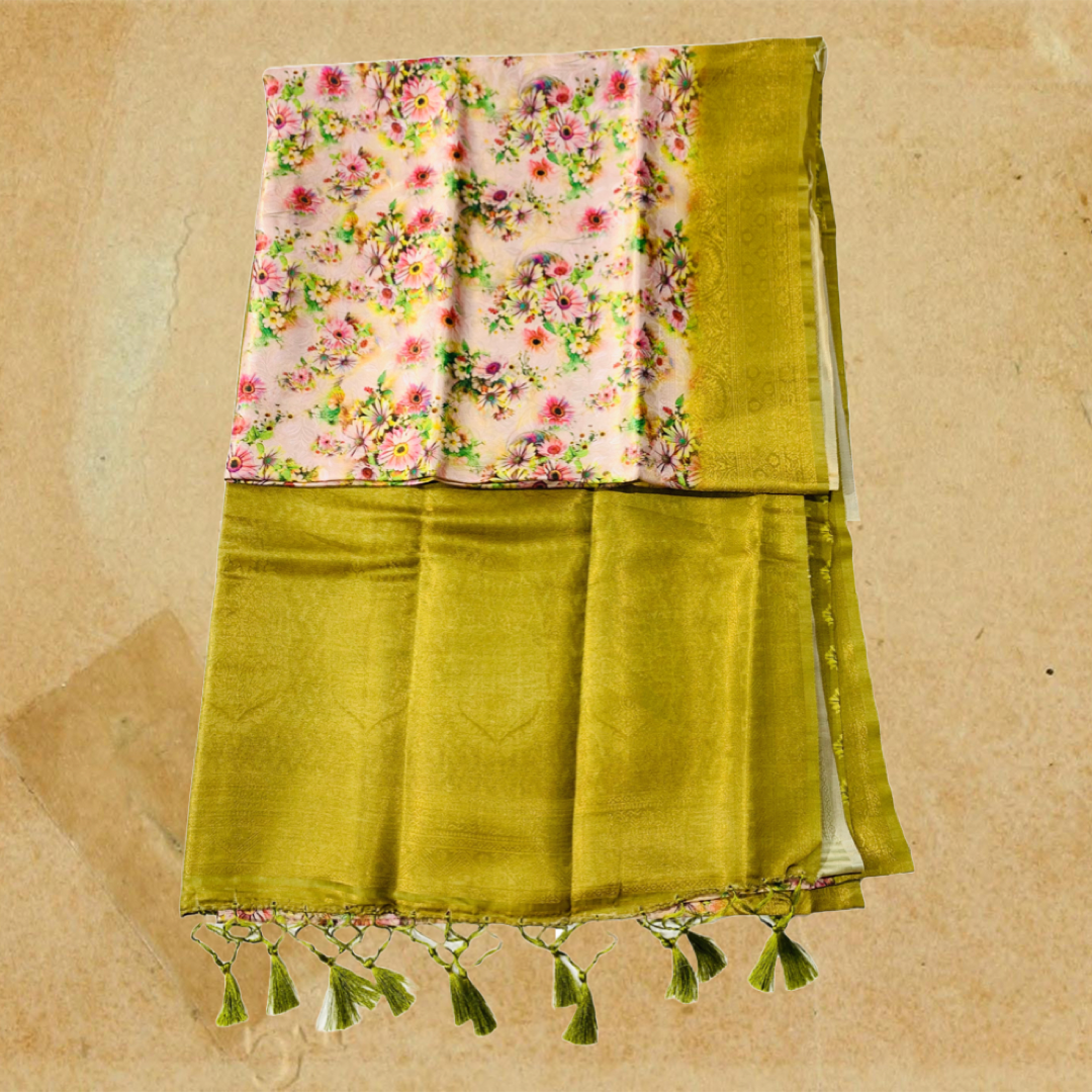 Digital Silk Saree Light Green Colour