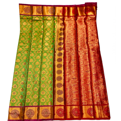 Bridal Vegan Silk Saree Light Green Colour with Copper Border