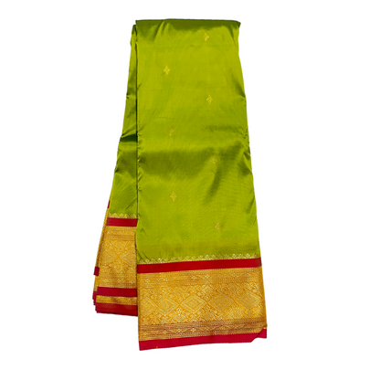 Lime Green shade saree with Sliver and Pink Border