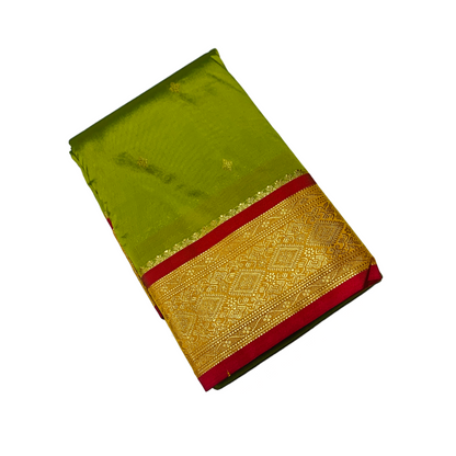 Lime Green shade saree with Sliver and Pink Border