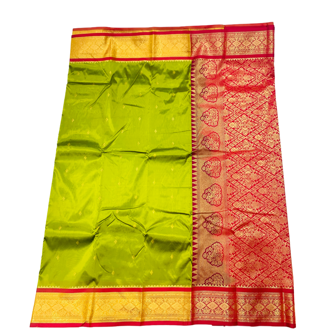 Lime Green shade saree with Sliver and Pink Border