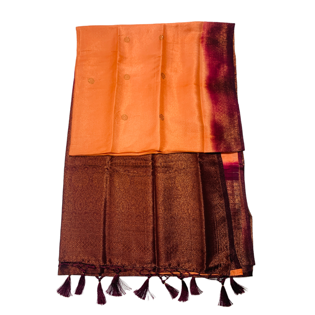 Light Salmon shade kuberra pattu with Brown Pallu