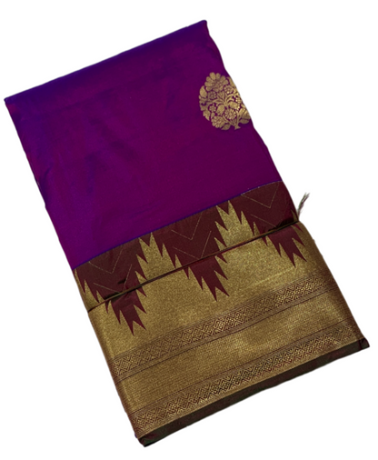 Pure Kachipuram Silk Saree Purple Colour Flower Motifs