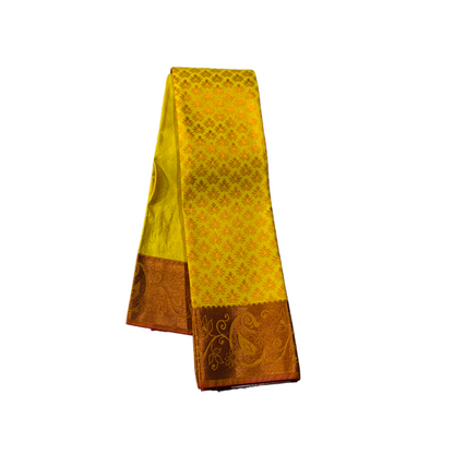 Lemon Yellow shade Soft kanchi pattu with Copper Border with Mango design.