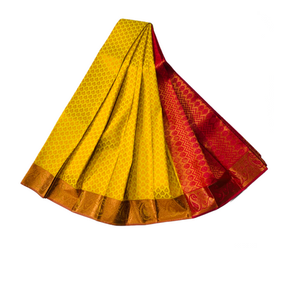 Lemon Yellow shade Soft kanchi pattu with Copper Border with Mango design.