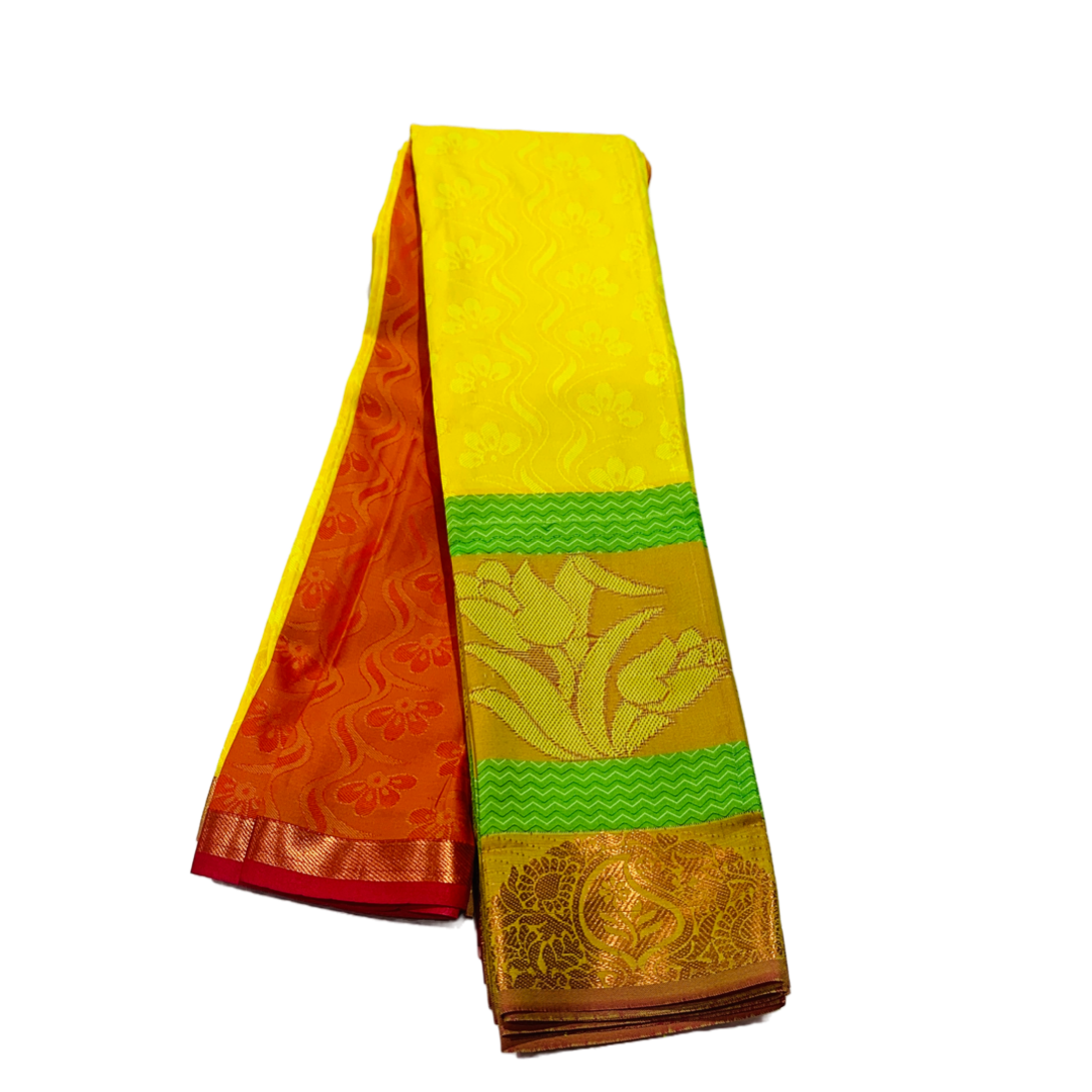 Lemon Yellow shade saree with Copper Border with Mango Design