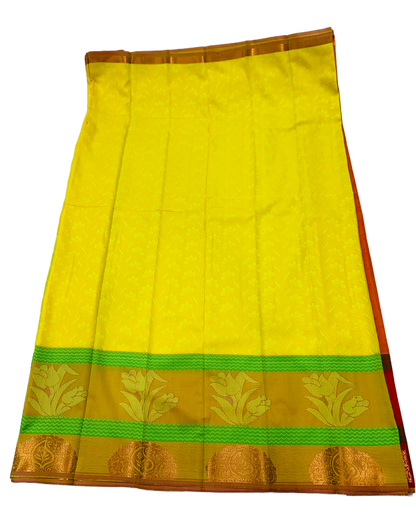 Lemon Yellow shade saree with Copper Border with Mango Design