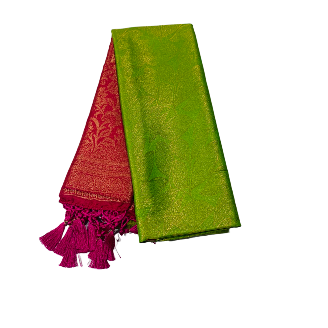 Light Green shade kuberra pattu with Pink Pallu