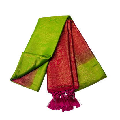 Light Green shade kuberra pattu with Pink Pallu