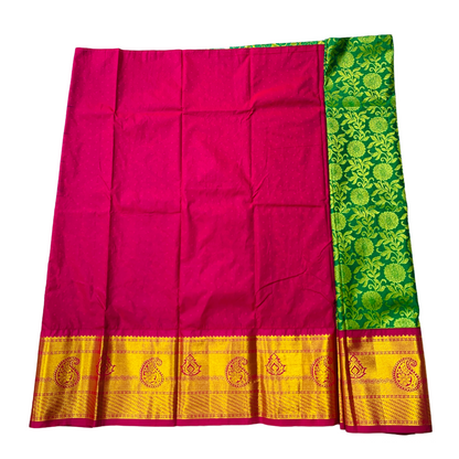 Light Green shade Vegan Silk Kids Pattu Pavadai with contrast border(Size-10) Below 10 years