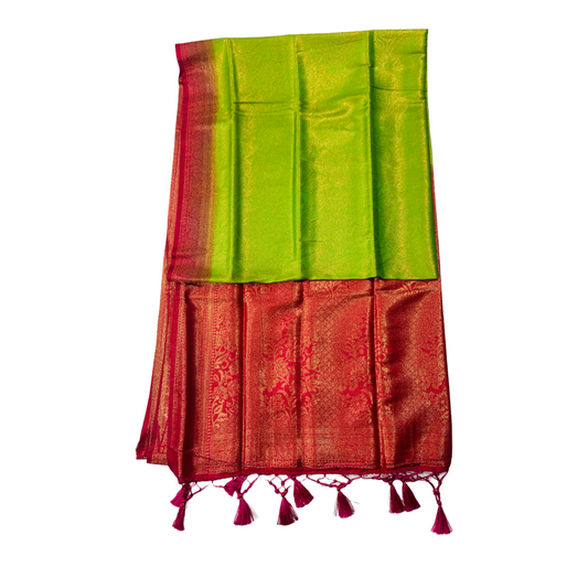 Light Green shade kuberra pattu with Pink Pallu