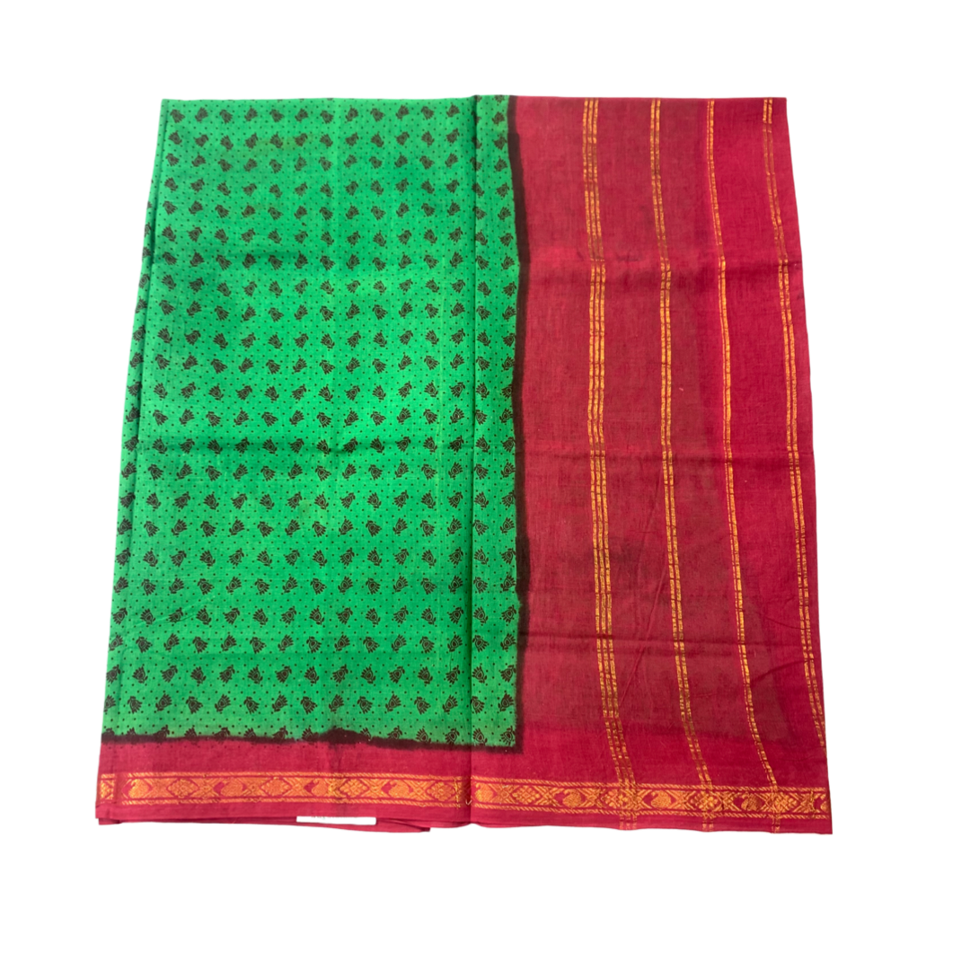 Chettinad Sungudi Cotton Light Green Printed Saree