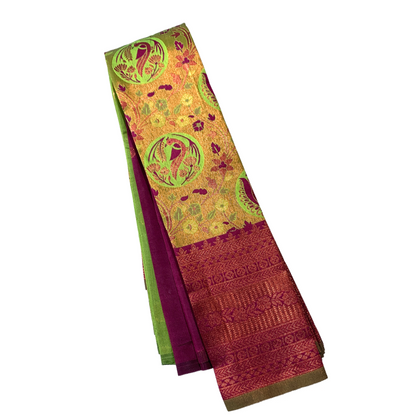 Light Green shade saree with Magenta Border