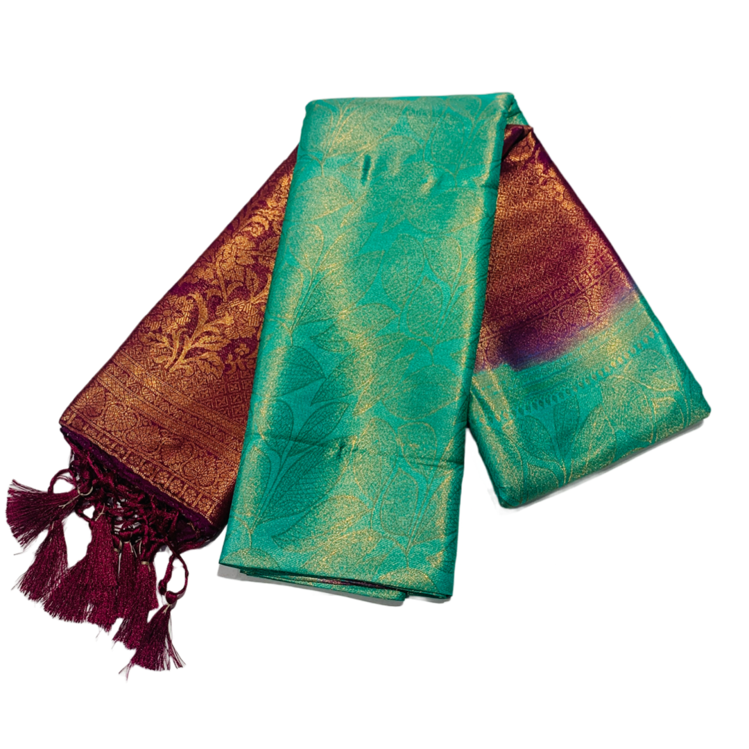 Light Green shade kuberra pattu with Brown Pallu