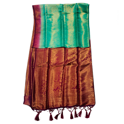 Light Green shade kuberra pattu with Brown Pallu