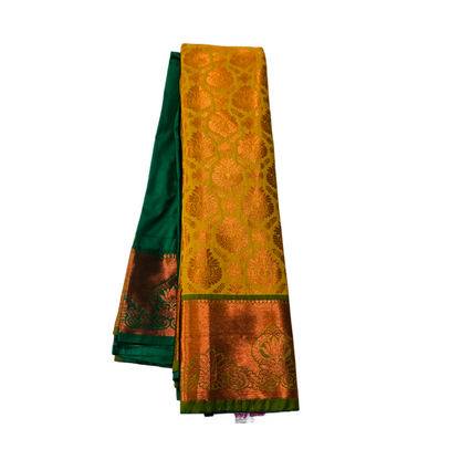 Lemon Yellow shade Soft kanchi pattu with Copper with Green Border with Lotus design.