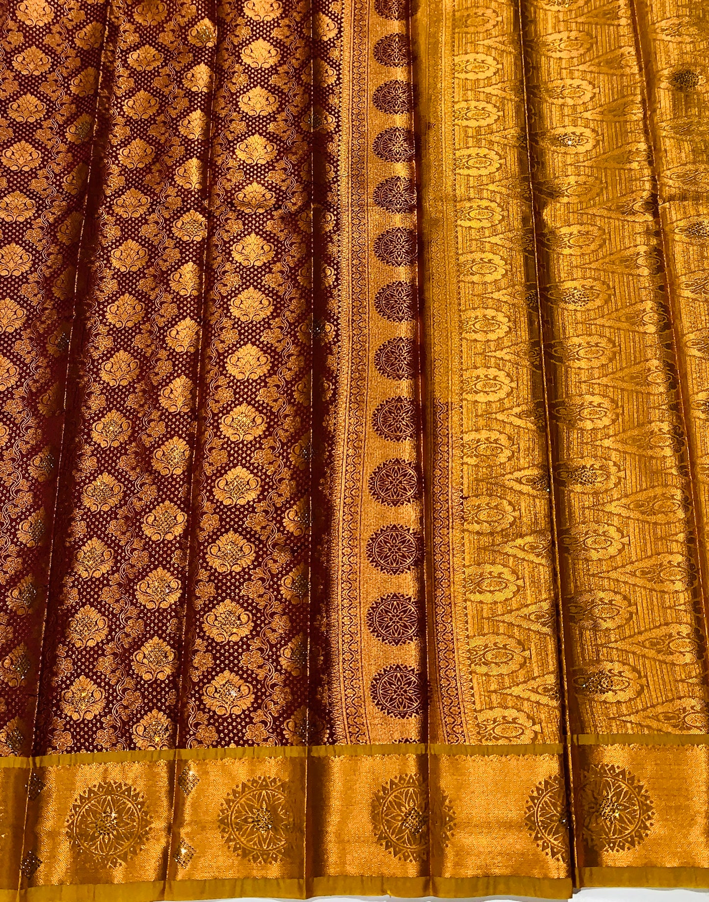 Bridal Vegan Silk Saree Maroon Colour with Copper Border