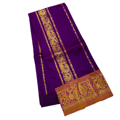 Magenta shade Semi Silk Kids Pattu Pavadai with Contrast border for age above 10 years