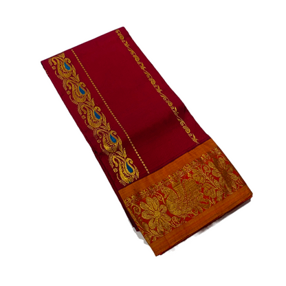 Maroon shade Semi Silk Kids Pattu Pavadai with contrast border for age 2 to 5