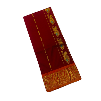 Maroon shade Semi Silk Kids Pattu Pavadai with contrast border for age above 10 years