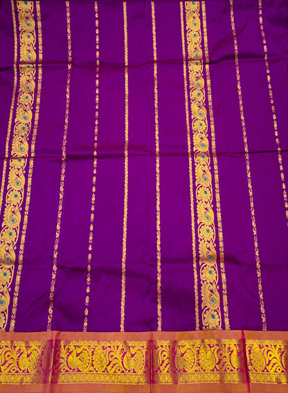 Magenta shade Semi Silk Kids Pattu Pavadai with Contrast border for age above 10 years