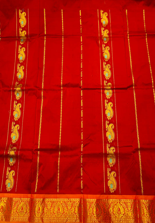 Maroon shade vegan silk Kids Pattu Pavadai with Contrast border (Size-20) Above 10years