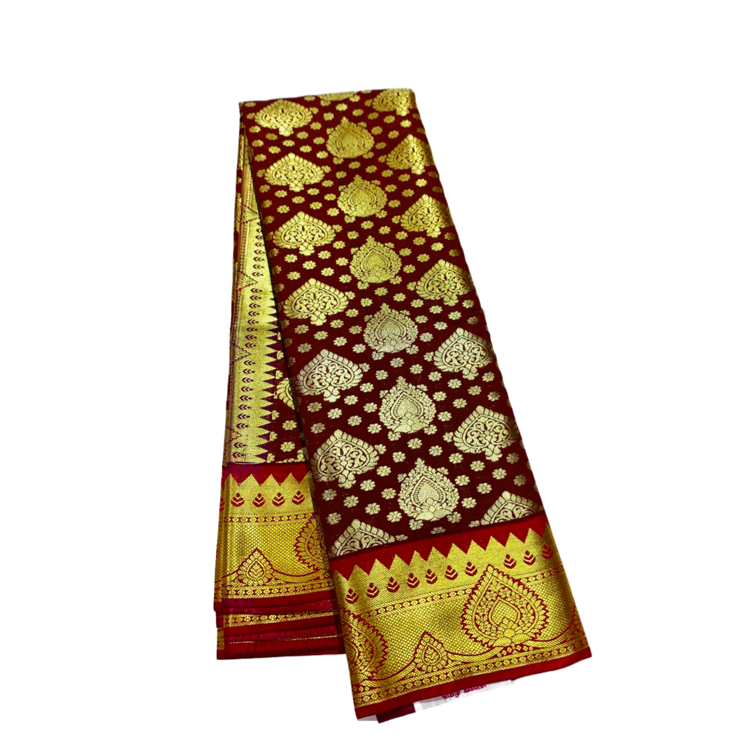 Maroon Shade Kanchipuram Silk Saree with Red and Golden Border