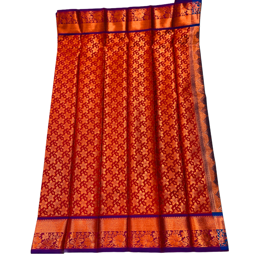 Maroon shade Soft kanchi pattu with Flower design.