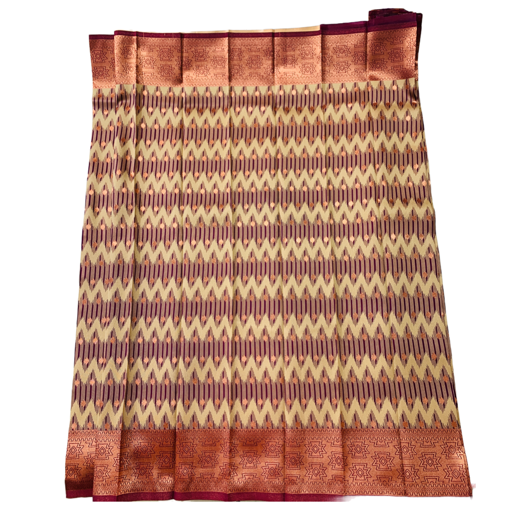 Brown shade saree with Copper Border