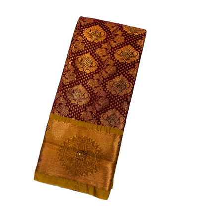 Bridal Vegan Silk Saree Maroon Colour with Copper Border