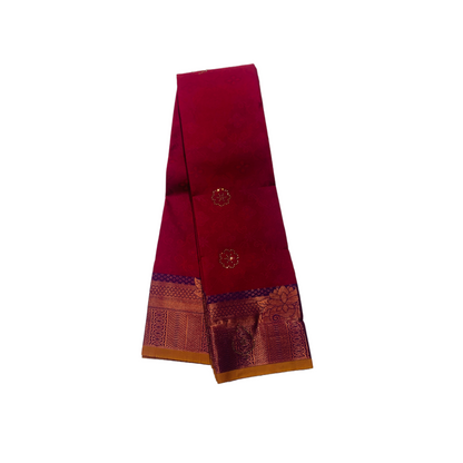 Maroon shade Soft kanchi pattu with Copper zari Border.