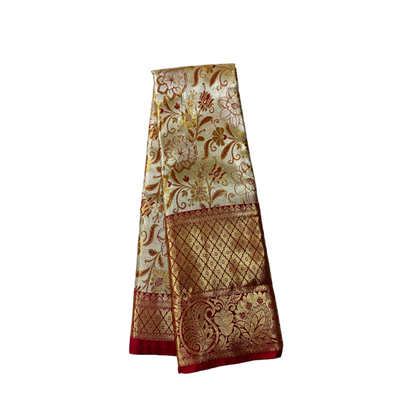 Vegan Silk Saree Golden Sliver shade with Marron with Mango design Border