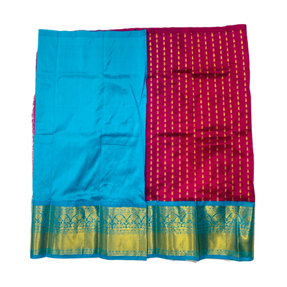 Magenta shade Pure Kanchipuram Kids Pattu Pavadai with contrast border for age 2 to 5