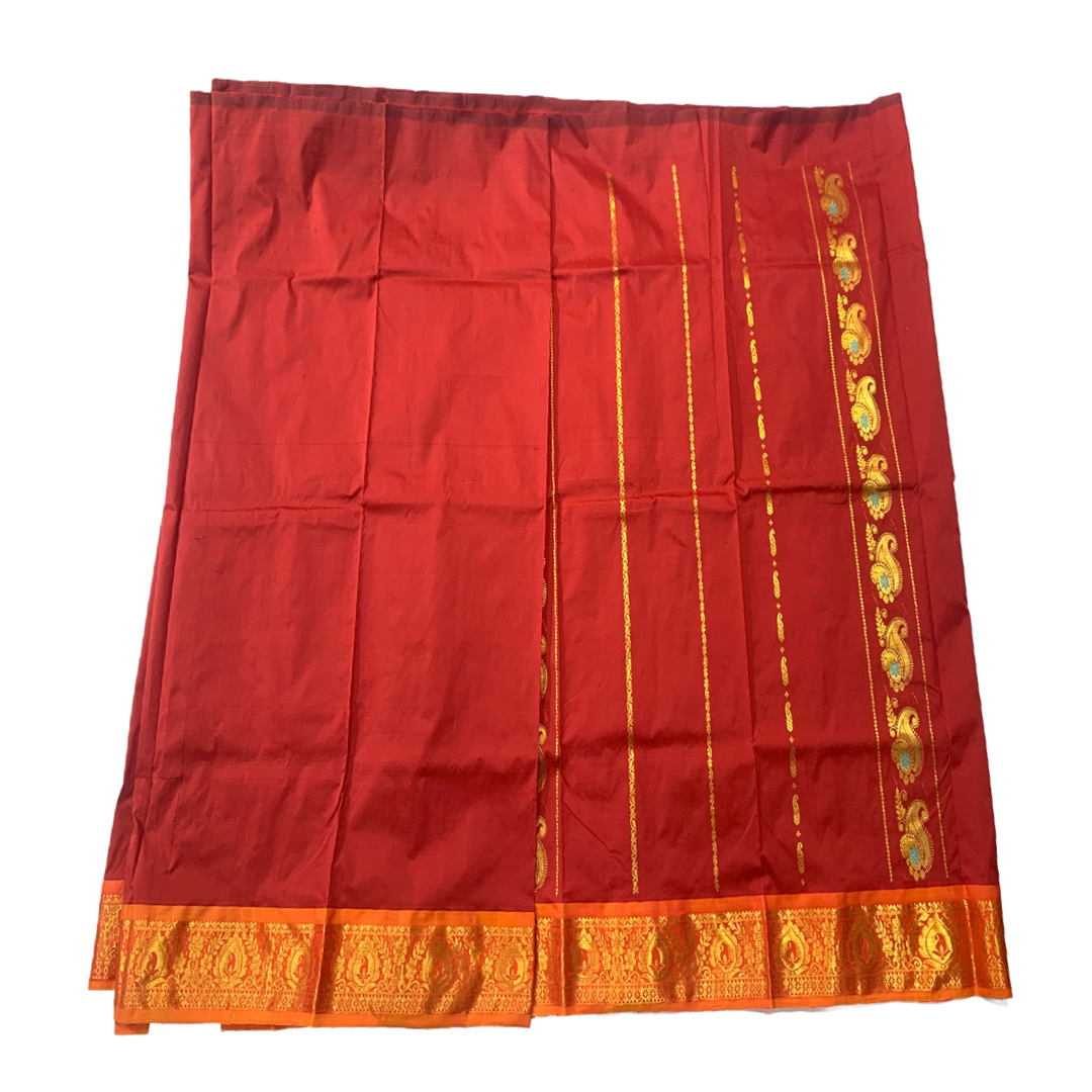 Maroon shade Semi Silk Kids Pattu Pavadai with contrast border for age above 10 years