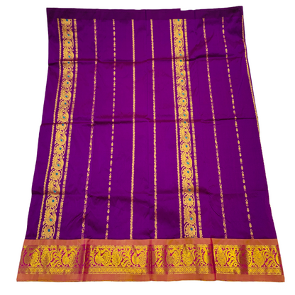 Magenta shade Semi Silk Kids Pattu Pavadai with Contrast border for age above 10 years