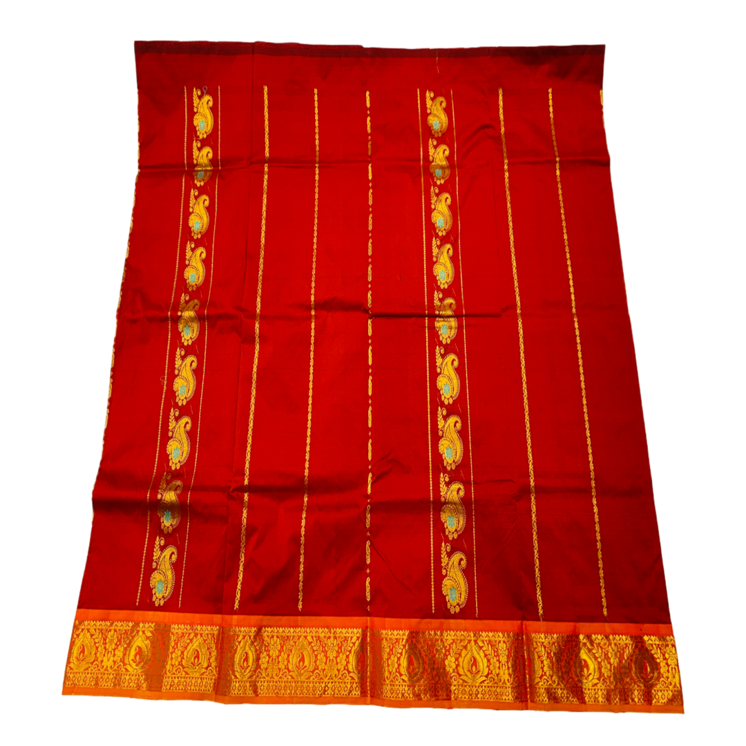 Maroon shade Semi Silk Kids Pattu Pavadai with Contrast border for above 10 Years