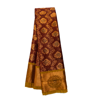 Bridal Vegan Silk Saree Maroon Colour with Copper Border