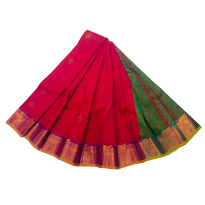 Maroon shade Soft kanchi pattu with Copper zari Border.