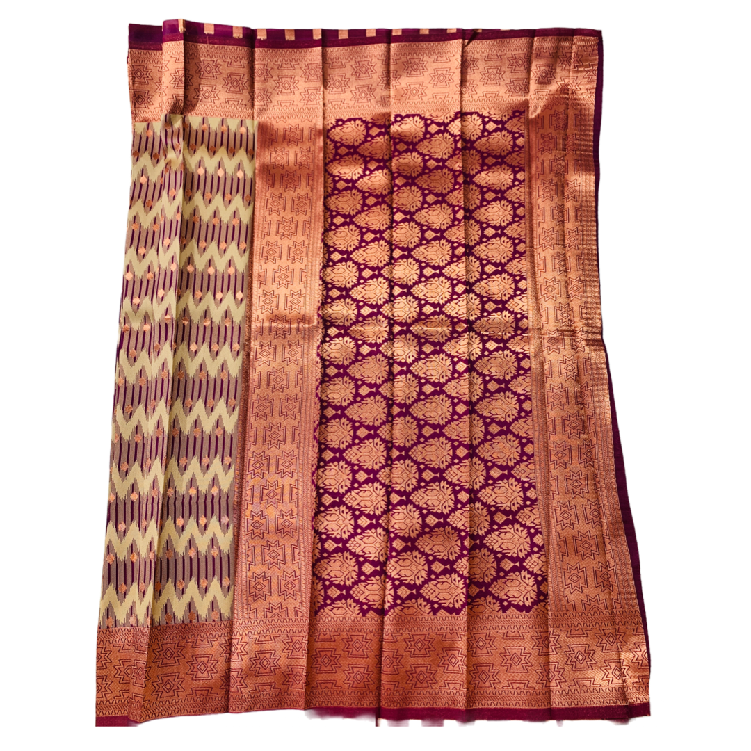 Brown shade saree with Copper Border