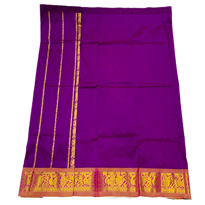 Magenta shade Semi Silk Kids Pattu Pavadai with Contrast border for age above 10 years