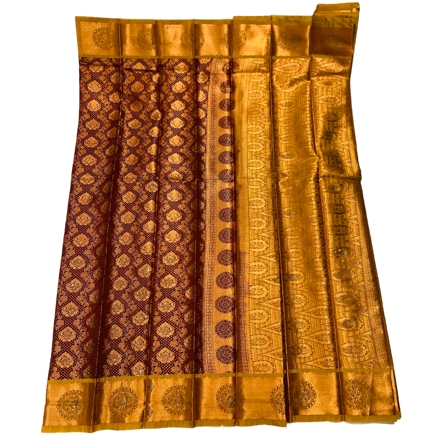 Bridal Vegan Silk Saree Maroon Colour with Copper Border