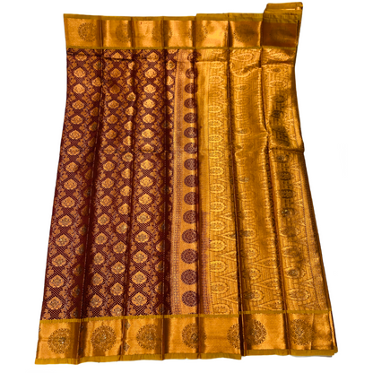 Bridal Vegan Silk Saree Maroon Colour with Copper Border