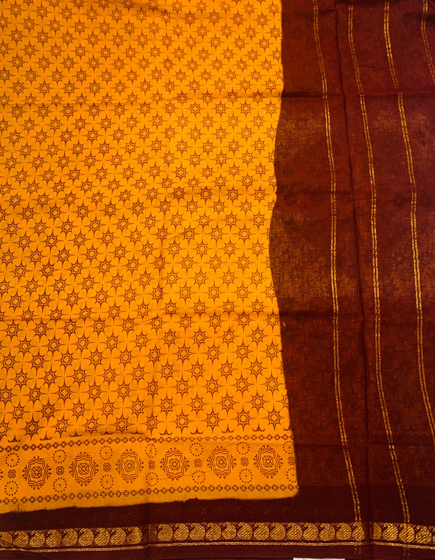 Chettinad Sungudi Cotton Mango Yellow Printed  Saree